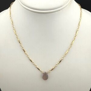 LUNA NORTE 14K Gold Plated Teardrop Moonstone Pendant Necklace Bar Link Chain